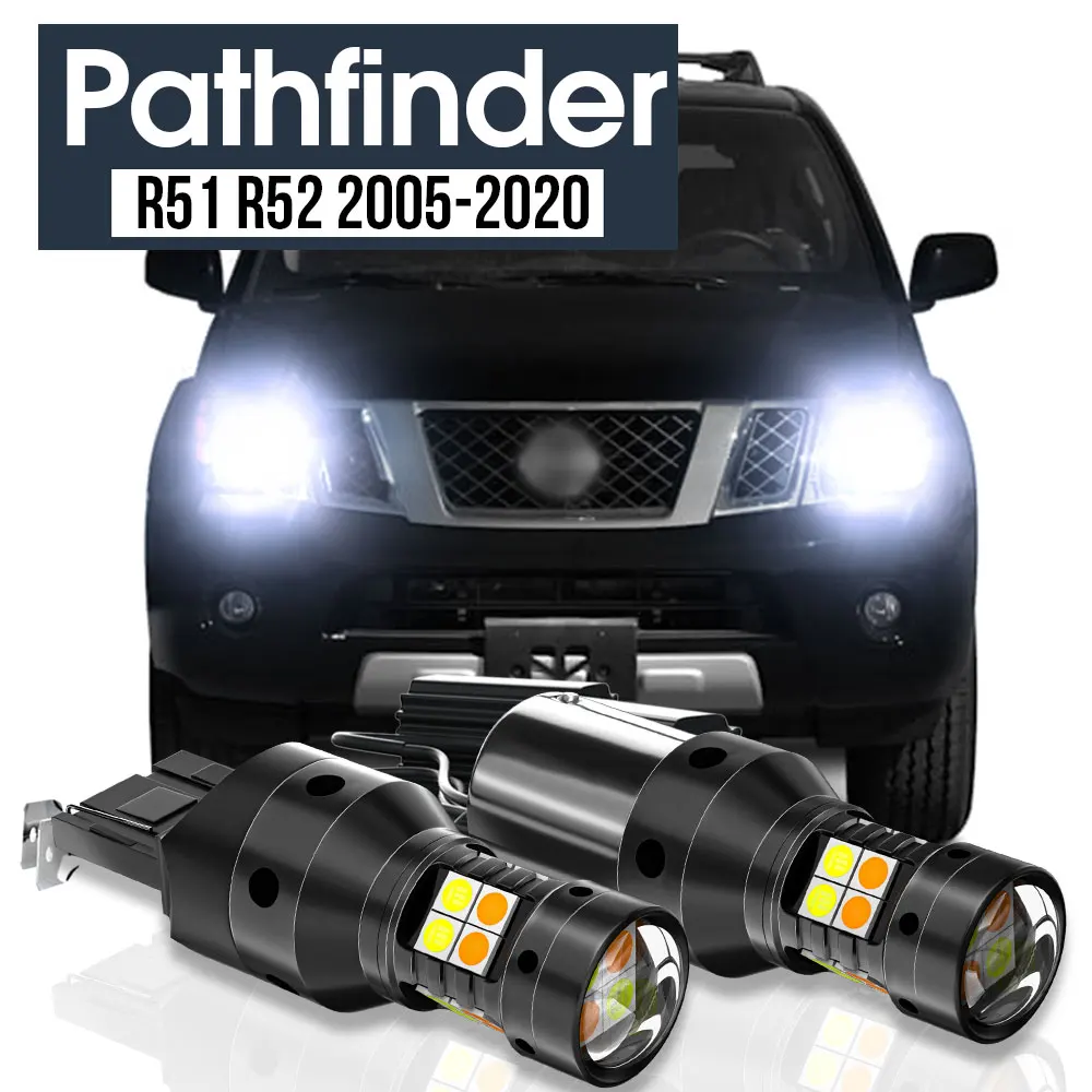 

2x LED Dual Mode Turn Signal+Daytime Running Light Blub DRL Canbus Accessories For Nissan Pathfinder R51 R52 2005-2020 2013 2014