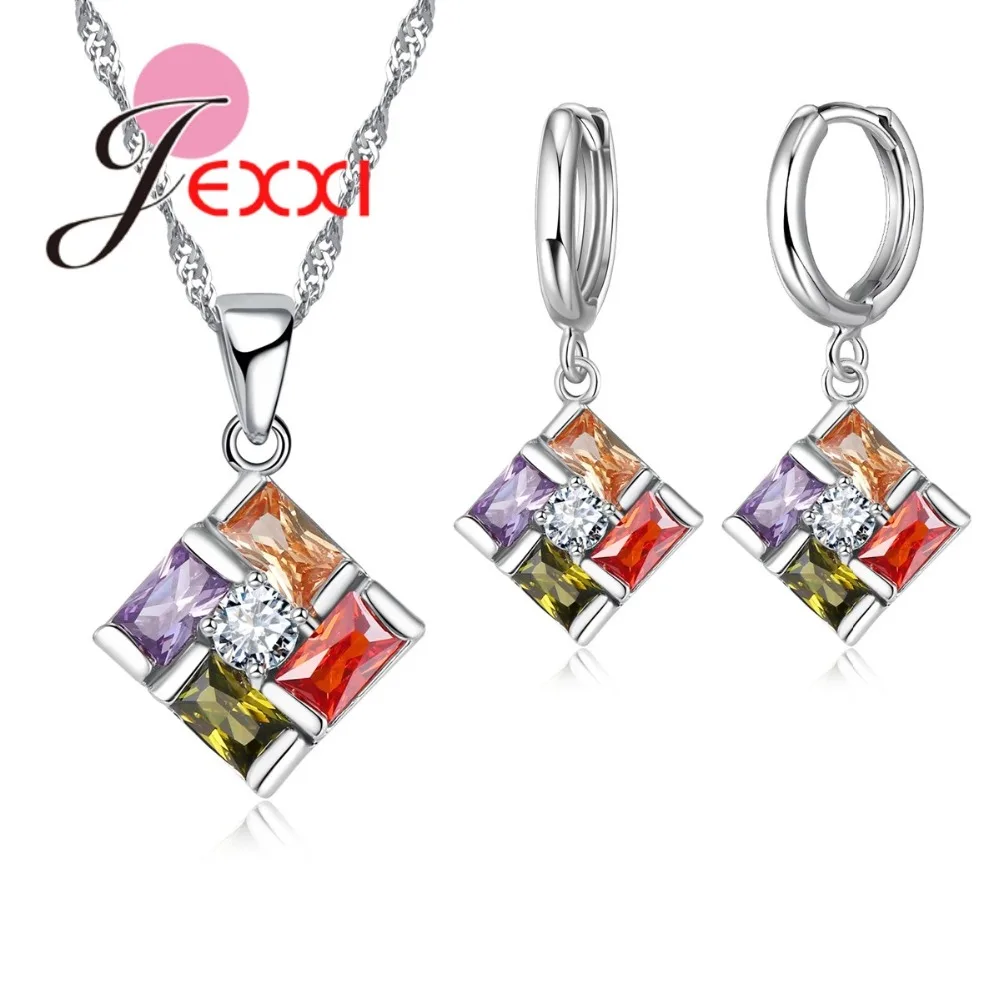 

New Jewelry Set Colored CZ Crystal Pendant Necklace Earrings Set for Women Party Accessories Fashion Jewelry Set