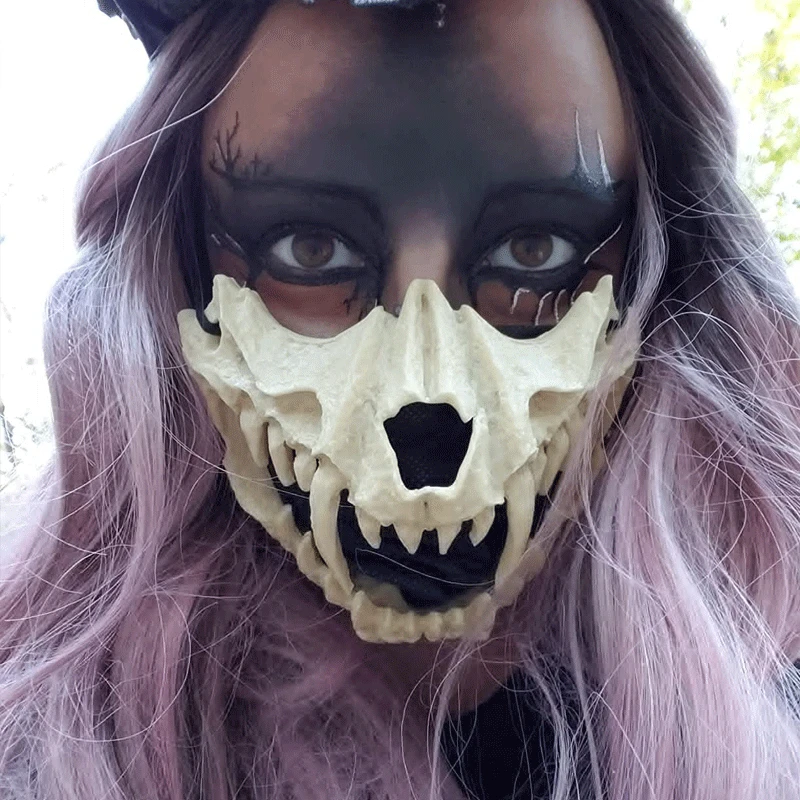 Party Skull Mask Long Teeth Demon Skeleton Half Face Mask Wolf Dragon Tiger Houjuu Nue Mask Cosplay Halloween Costume Props