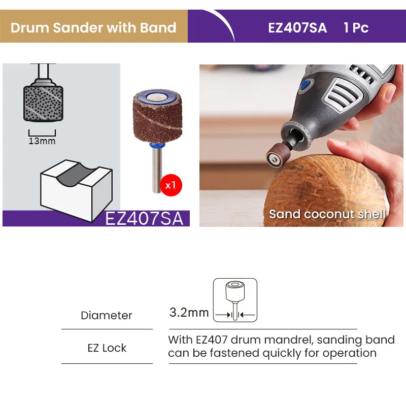 Dremel EZ Lock Sanding Band Mandrel Drum Mandrel Finishing Abrasive Buffs Flapwheel Faster Accessory Changes