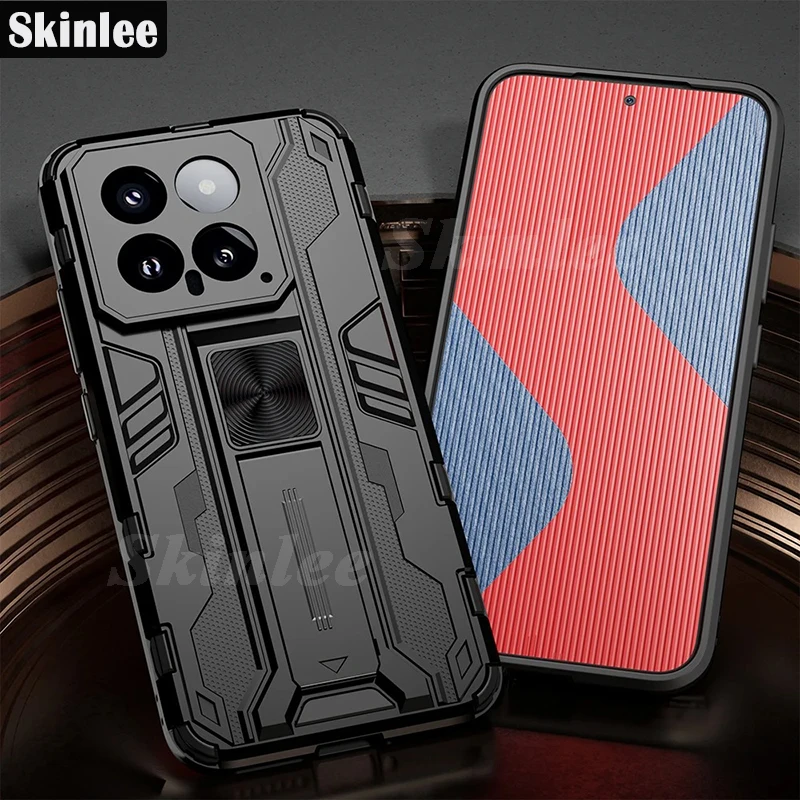 

Skinlee For Xiaomi 14 Case Luxury Punk Armor Magnetism Holder Back Clip Hard TPU Back Cover For Mi 14 Anti-drop Cover Casing