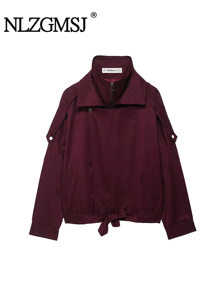 

NLZGMSJ Women's Autumn Jacket Women Streetwear Loose Double Collar Overcoat Female Zipper Coat