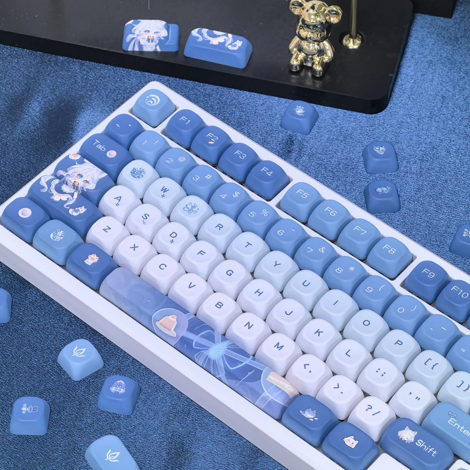 Genshin Impact Furina Keycaps 137 Keys MOA Profile Focalors PBT Five-sided Sublimation Keycap Set for DIY Mechanical Keyboard