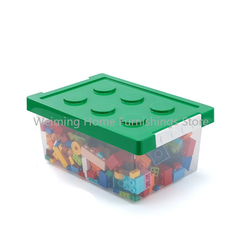 Snap on transparent stackable large capacity toy building block storage box