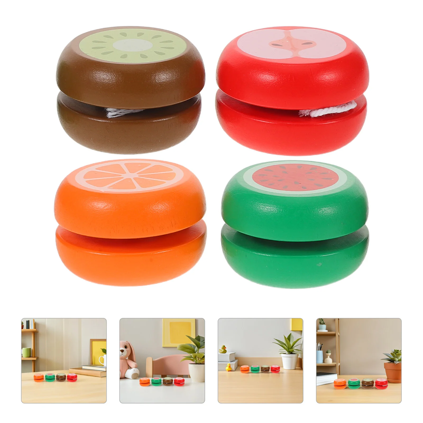 

4Pcs Wooden Yo Yo Hand Made Crafts Responsive String Ball Ideal for Kids Hand Eye Coordination Birthday Gifts and Party Favors