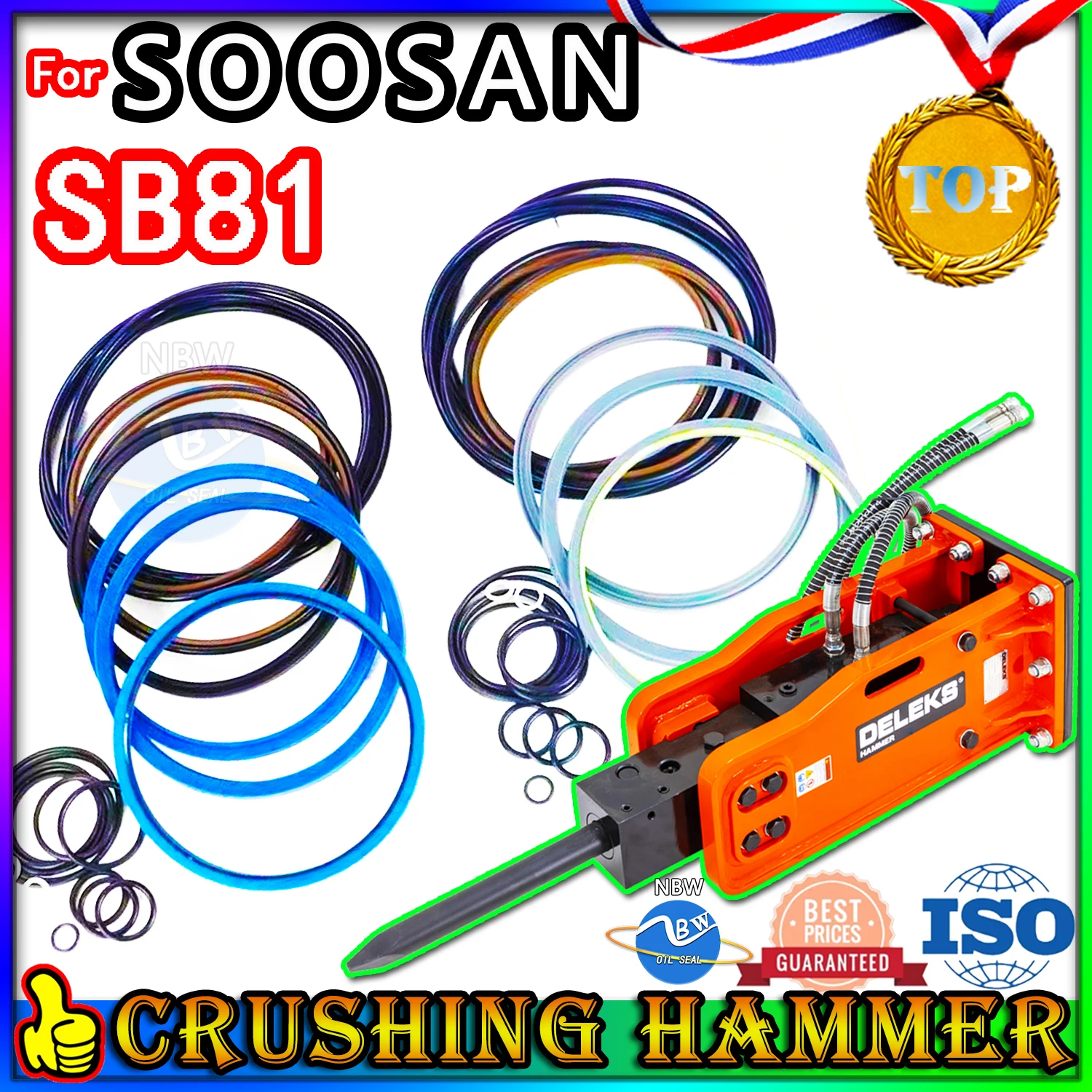 

For SOOSAN SB81 Crushing Hammer Oil Seal Repair Kit Excavator Hydraulic Cylinder Broken Breaker Nok Washer Skf Tool Set Heavy