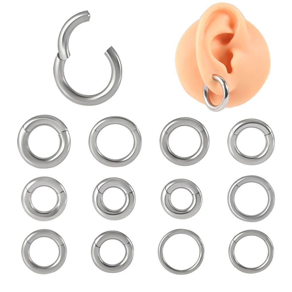 

1Pc Surgical Steel Large Gauge 0.8-4mm Thickness Single Hinged Clicker Segment Hoop Ring Septum Nose Piercing