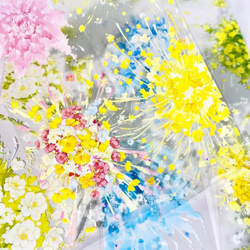Flower Explosion Colorful Bloom PET Stickers for Journaling Scrapbooking DIY Craft Decoration Vibrant Botanical Themed Tape