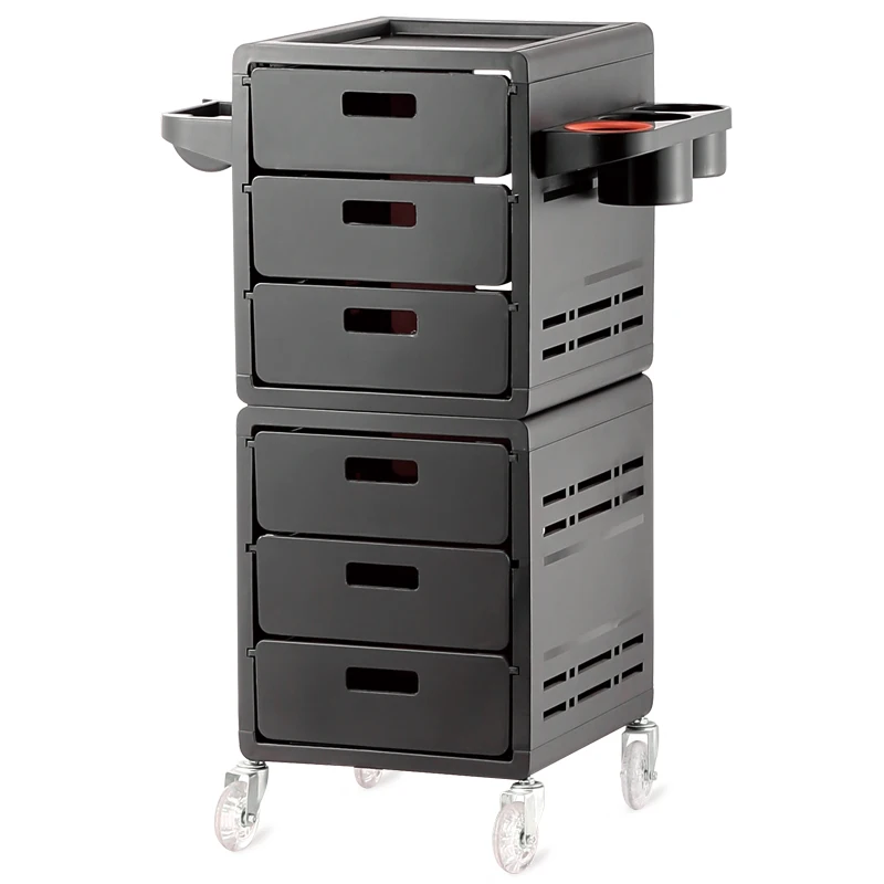 High-Quality Black Salon Trolley, 6-Drawer ABS&PP, Double Pull-Out, 3