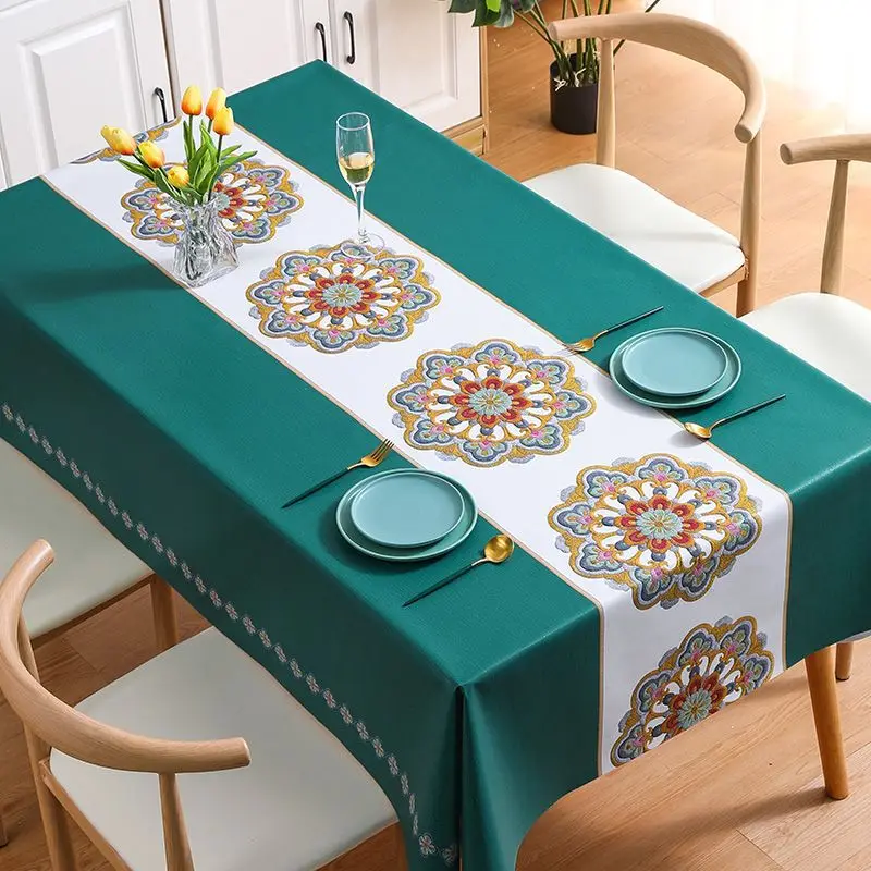 Nordic Minimalist PVC Tablecloth Waterproof and Oil Resistant Imitation Embroidered Tablecloth Instagram Tea Table Cloth Print