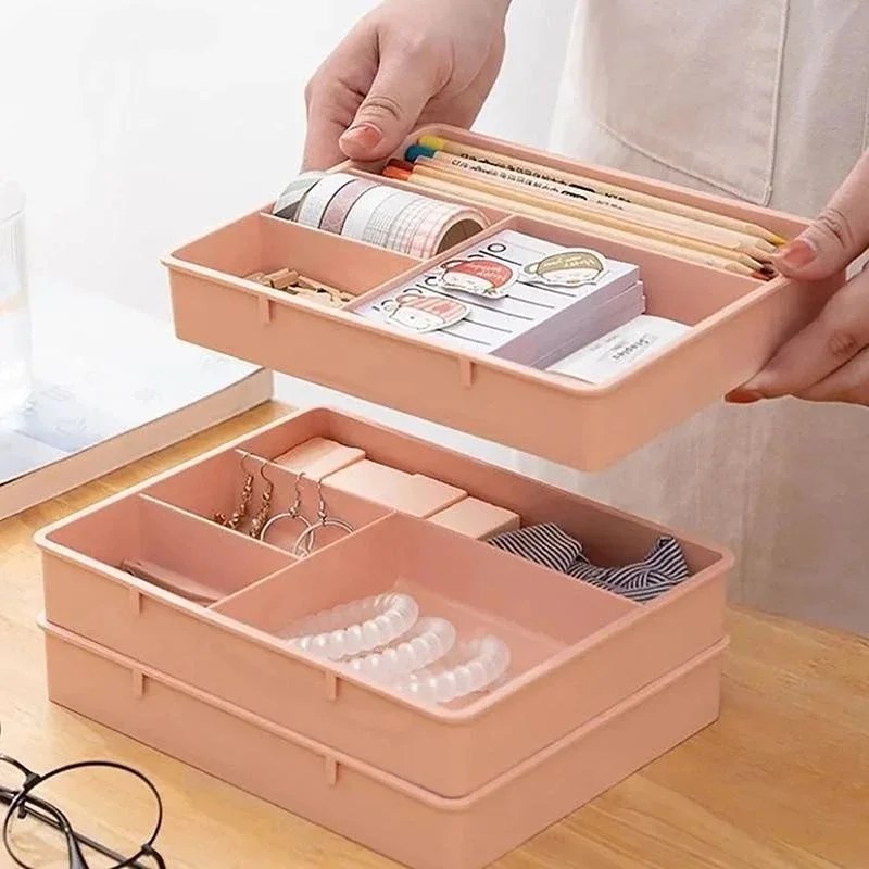 Table Drawer Storage Case Stackable Multi-Cell Sundries Storage Tray Dressing Desk Jewelry Stationery Organizer Makeup Organize
