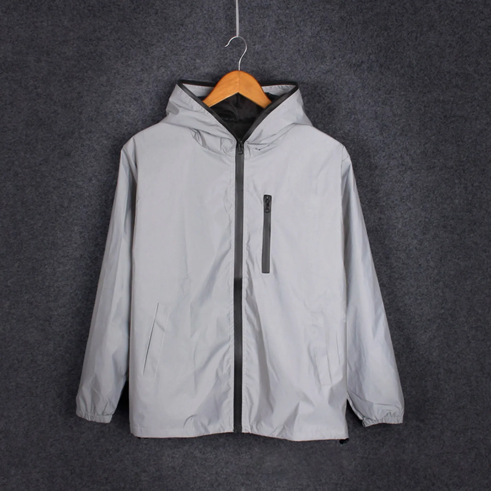 

Women And Men Autumn Hip Hop Reflective Jacket Stand Collar Windbreaker Man Night Reflect Light Fashion Jackets And Coats