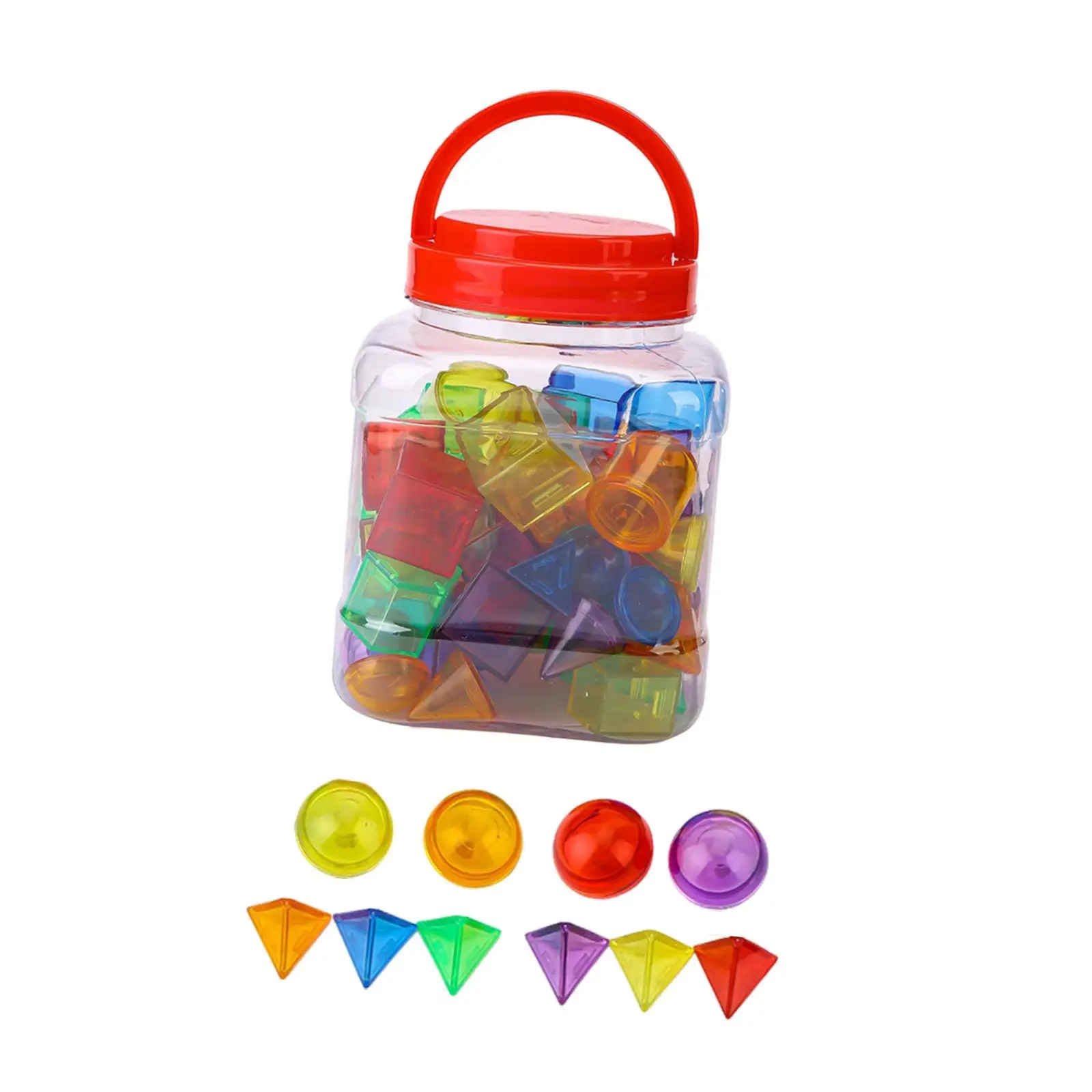 60Pcs 3D Shapes for Teaching Sensory Play Learning Toy Colorful Geometric Solids Transparent Blocks for Kids Children Boys Girls