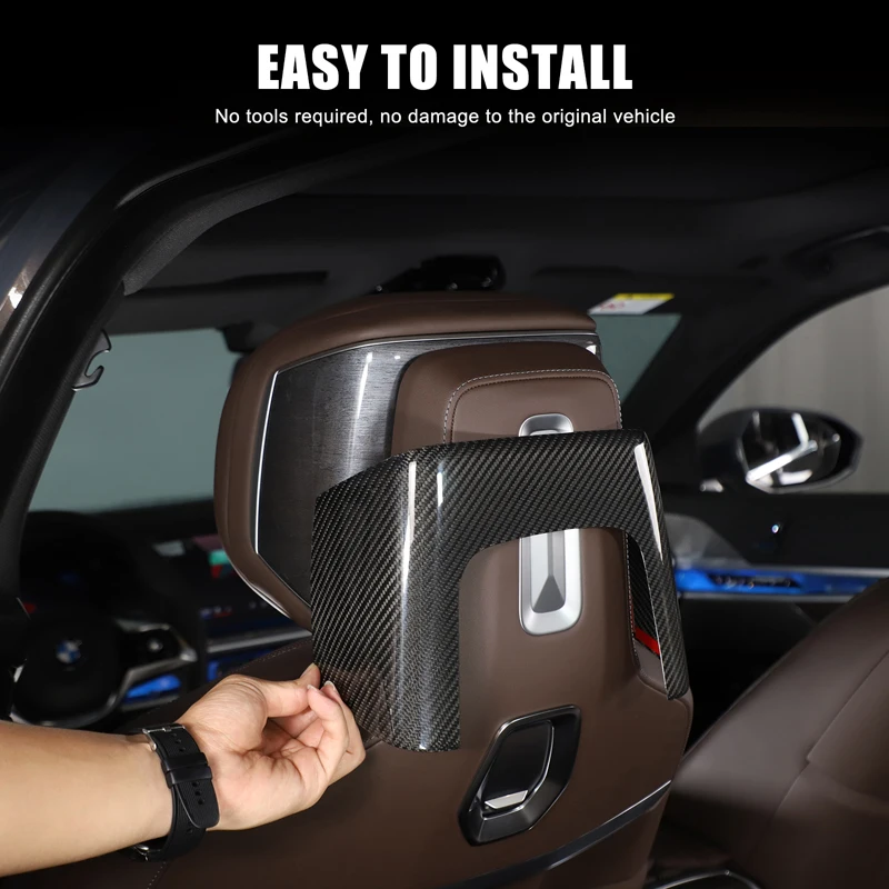 For BMW 7 Series G70 740li 760i 2023+ Dry Carbon Fiber Seat Headrest Button Adjusting Cover Trim Headrest back cover Accessories