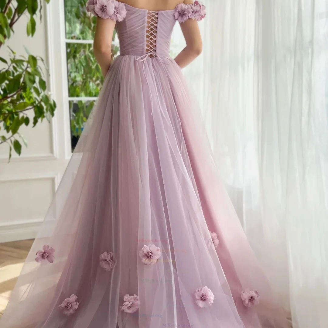 Bella Customized Pink One Shoulder 3D Flowers Backless robes de soirée Mesh Fabric Party Dresses Floor-Length Prom Dress 2025