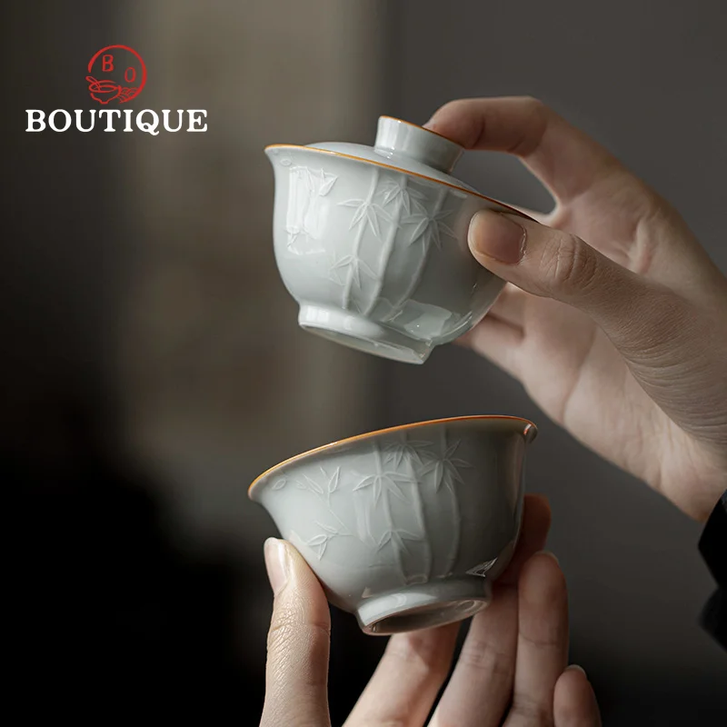 Imagem -02 - Boutique Embossed Lotus Bambu Peônia Petal Cerâmica Viagem Teaware Portátil Kung fu Tea Grupo Quick Cup Outdoor Tea Designer 80ml