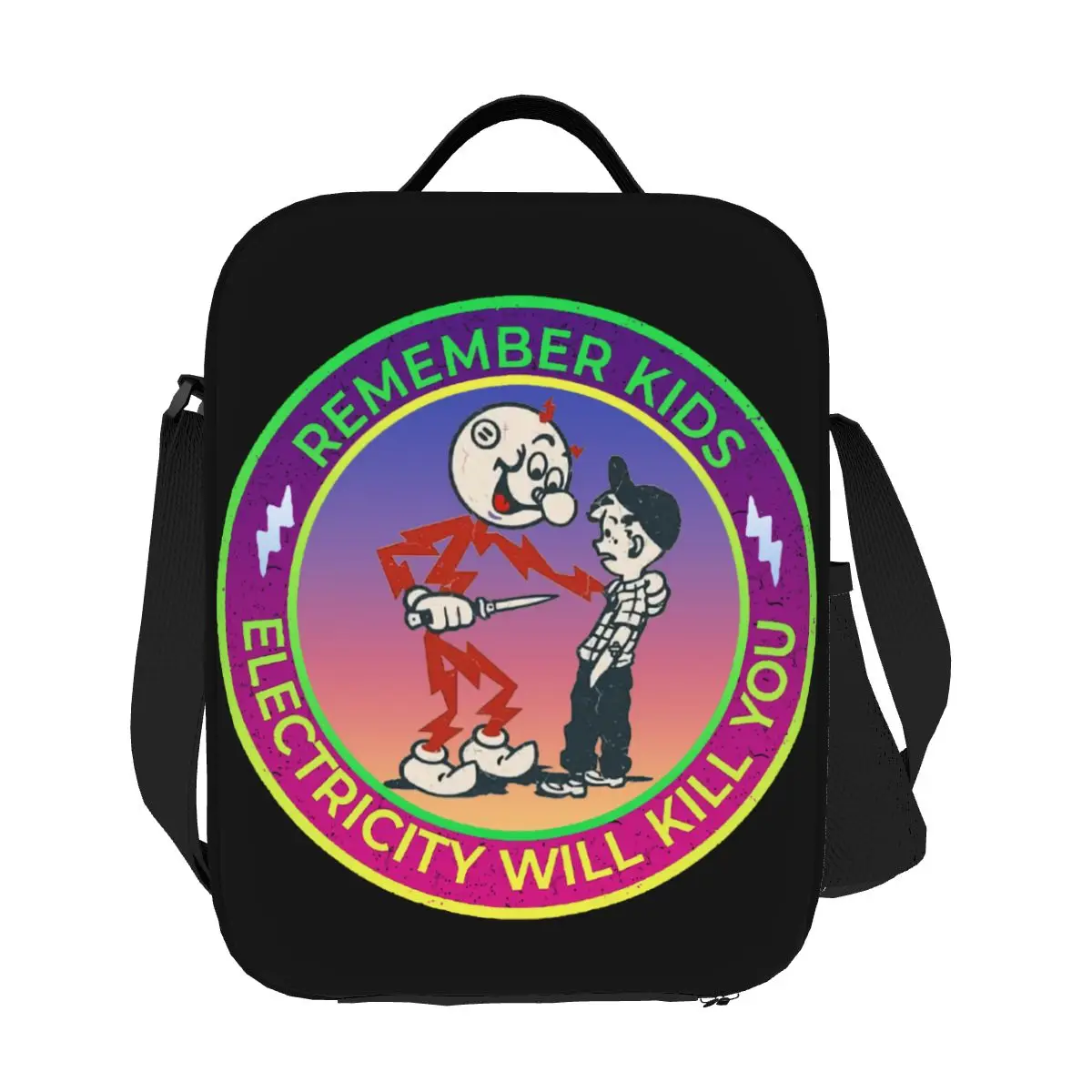 

Custom Remember Kids Electricity Will Kill You Insulated Lunch Bag for Women Cooler Thermal Lunch Tote Beach Camping Travel