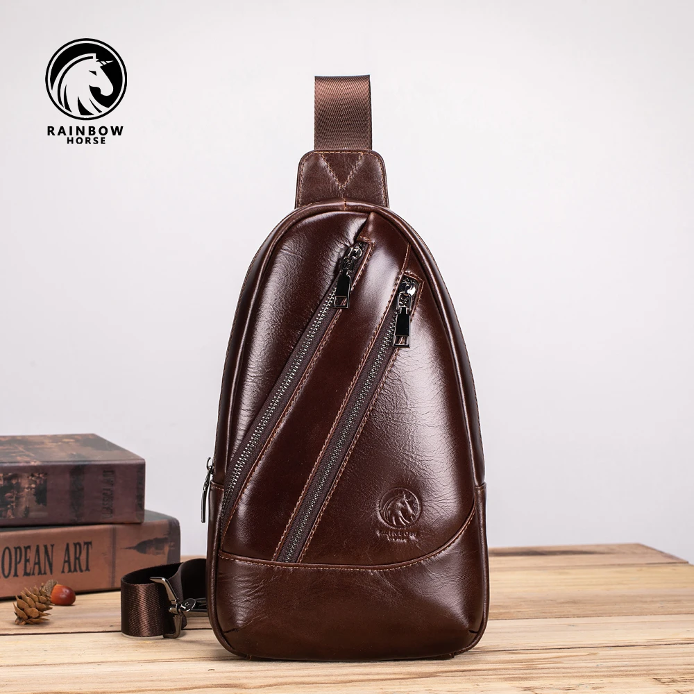 

High end luxury single shoulder crossbody bag, top layer cowhide chest bag, men's backpack, cycling shoulder bag, men's chest ba