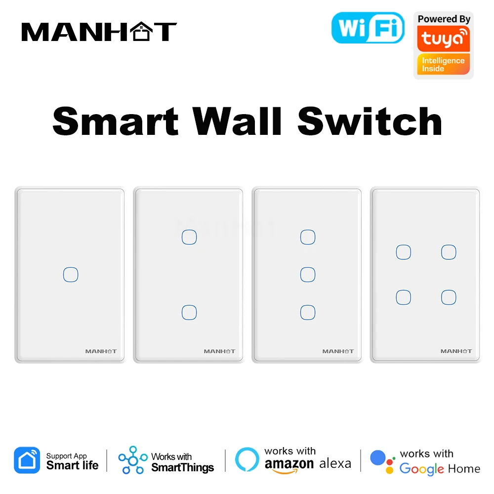 

Tuya Smart Wifi + RF433 Выключатель света Нейтральный провод Дополнительная сенсорная панель Настенный выключатель США Беспроводное голосовое управление Alexa Google Home