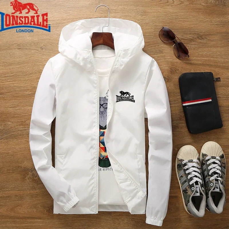 Embroidered LONSDALE High Quality Spring and Autumn New Men's Hooded Coat Trendy Men's Top Casual Jacket Windbreaker