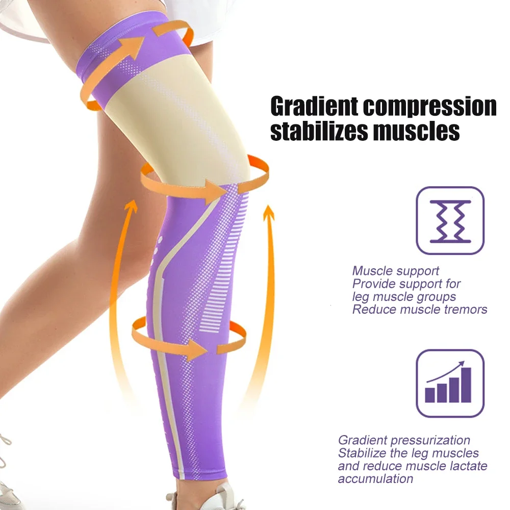 1 Pc Full Leg Compression Sleeve Long Knee Pads, Sports UV Leg Brace with Anti-slip Silicone Strips, Running Basketball Football