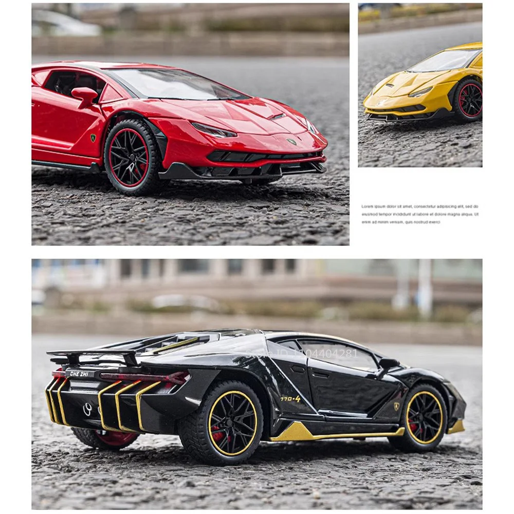 1:24 Lambor LP770-4 SVJ63 Model Speelgoed Legering Diecast Autodeuren Geopend Geluid Licht Trek Voertuigen Verzamelen Simulatie Modellen Gift