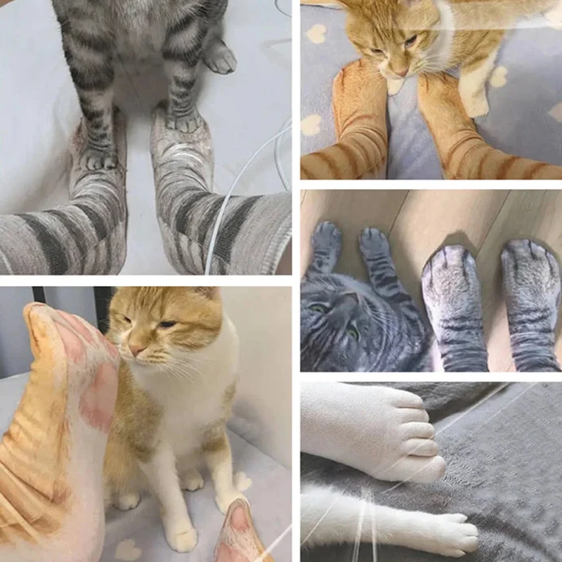 Criativo animal pé impresso feminino meio tubo meias dos desenhos animados gato tigre pato garras senhoras impressão 3d engraçado animal meio meias