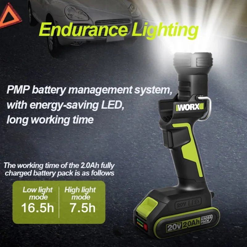 WORX WU027 20 فولت بطارية ليثيوم متعددة الوظائف مصباح يدوي خارجي محمول LED (بدون بطارية وشاحن)