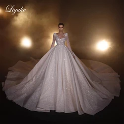 Liyuke Customize Made Bling Lace Luxury Ball Gown Princess Wedding Dress Stunning Beading Appliques Lace Princess Bridal Gowns