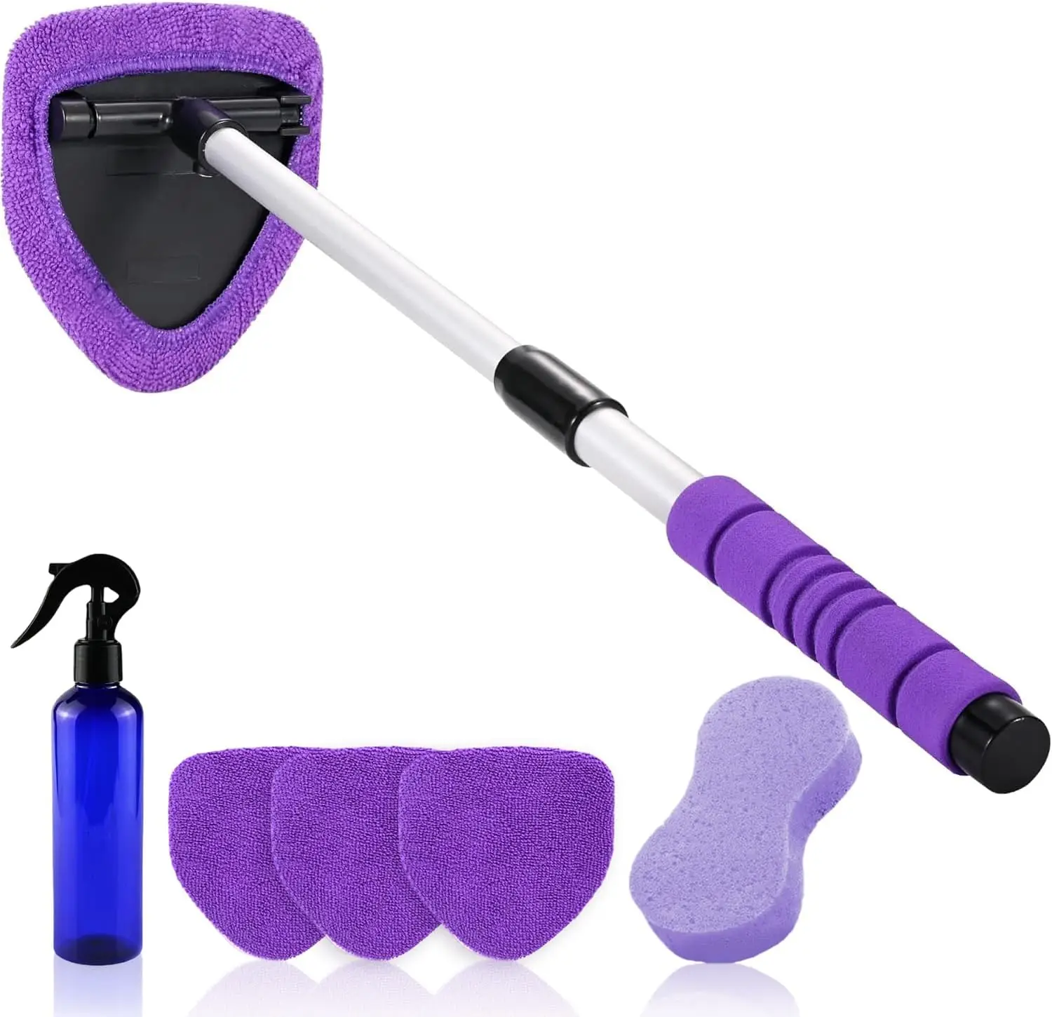 

Windshield Cleaner Tool – 24-inch Pink Car Interior&Exterior Window Cleaning Kit with Extendable Handle & 4 Microfiber Pads, Aut