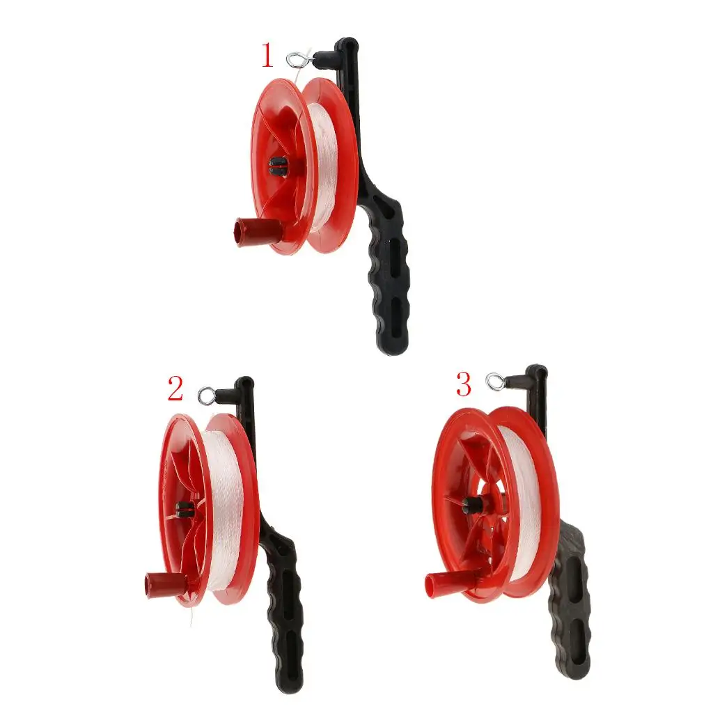 ที่ม้วนเชือกแบบมีด้ามจับสำหรับว่าวสีแดงสำหรับเล่นกลางแจ้ง พร้อมสายบิด