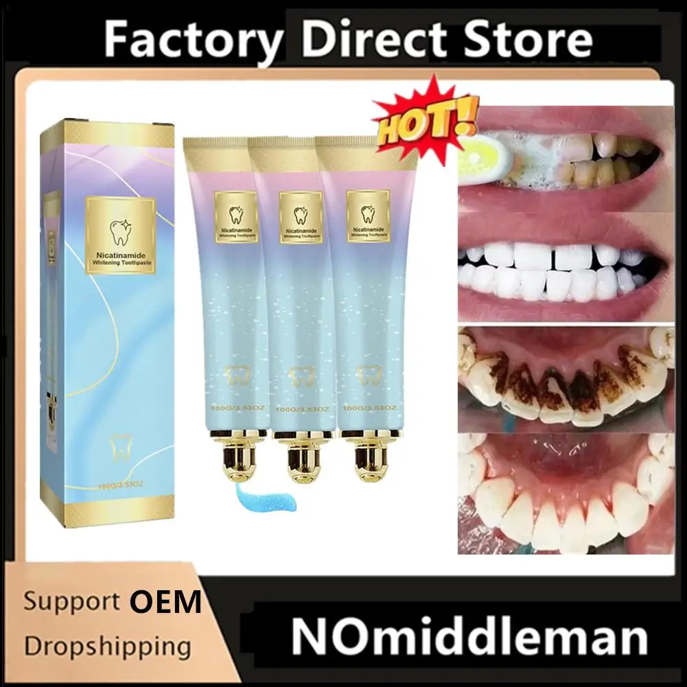 

3Pcs Niacinamide Whitening Toothpaste Helping To Oral Care Bad Breaths Stains Removing Reduces Plaque Toothpaste For Women Men