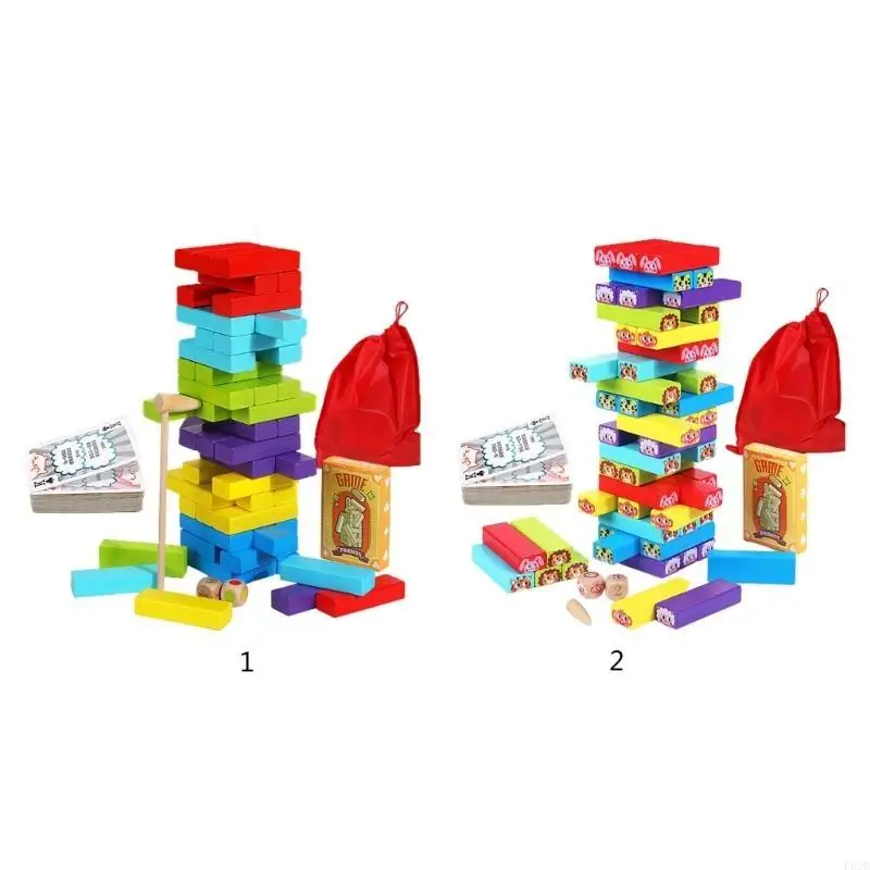 

F62D Colourful Wooden Blocks Playset for 3 Years Old Toy Educational Puzzle Set Stacking Board Game Gifts Party Supplies