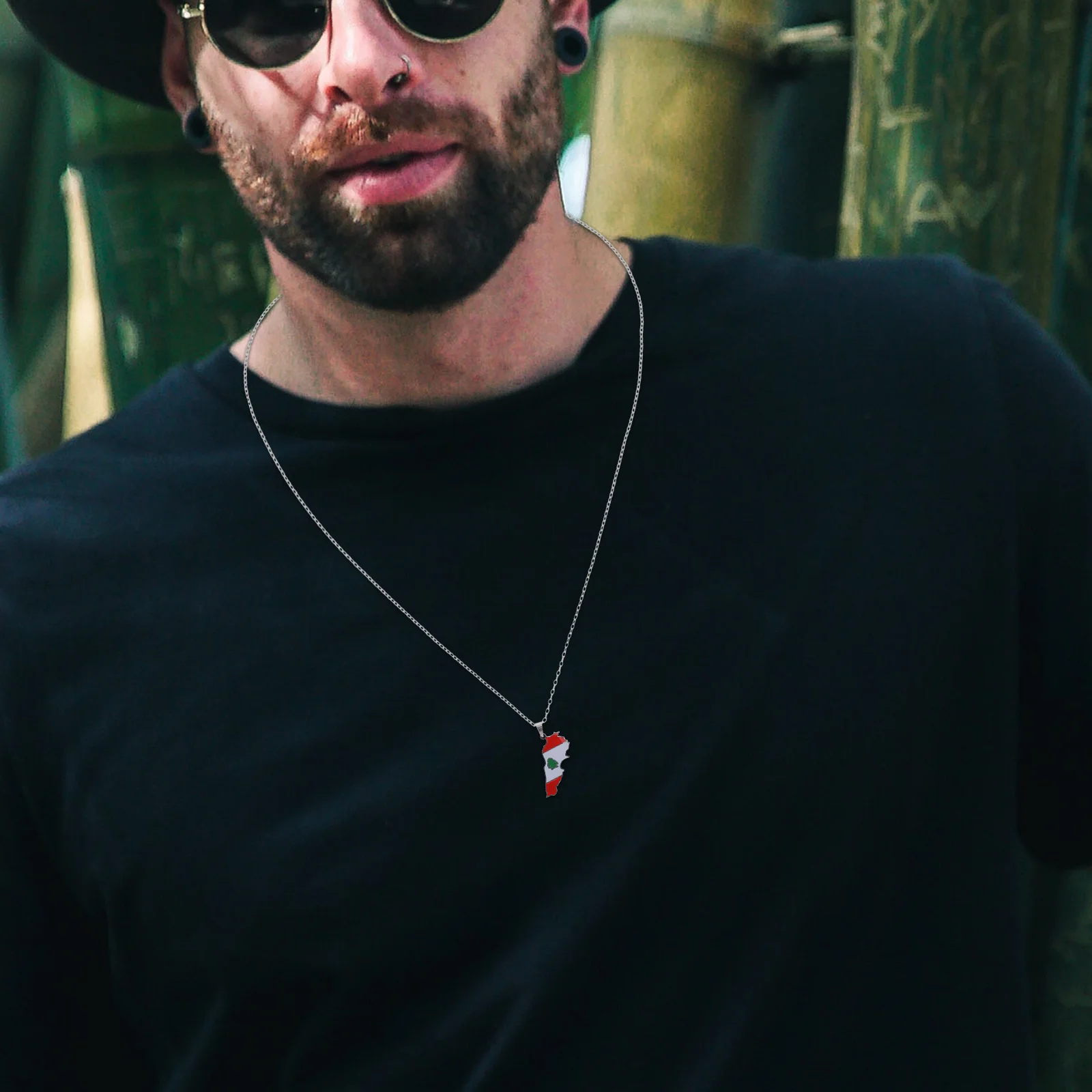 

Lebanon Flag Necklace Map Pendant Design Titanium Steel Unisex Jewelry for Cultural Events National Celebration Daily Use