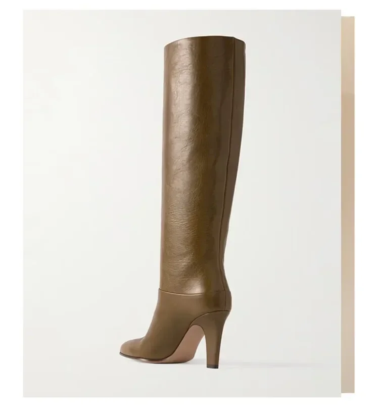 2025Ladies\' Autumn and Winter Knee High Boots, Round Toe Fashionable Slim Fit High Heels, Size 34-46 Medium Boots