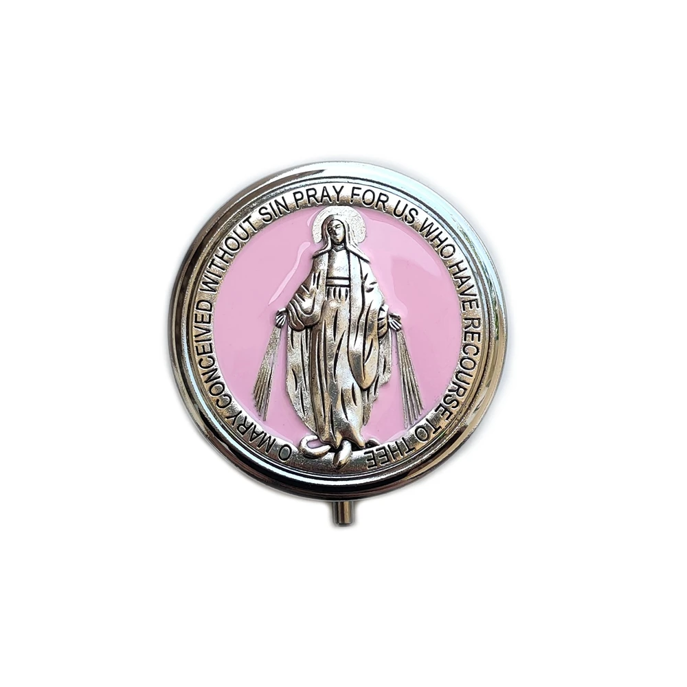 Retro Metal Guadalupe Holy Grail Saint Benedict Rosary Gift Boxes Round Religious Jewelry Packing Case