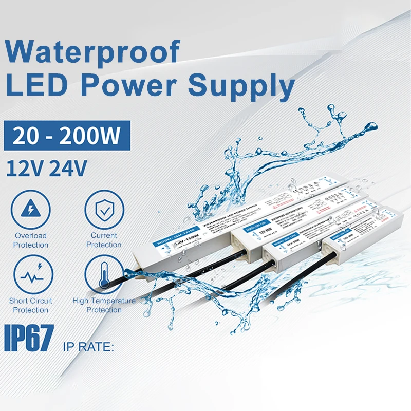 

LED IP67 Waterproof Power Supply Input AC90-265V Output 12V 24V 15W-200W Outdoor Constant Voltage Driver Switching Power Supply