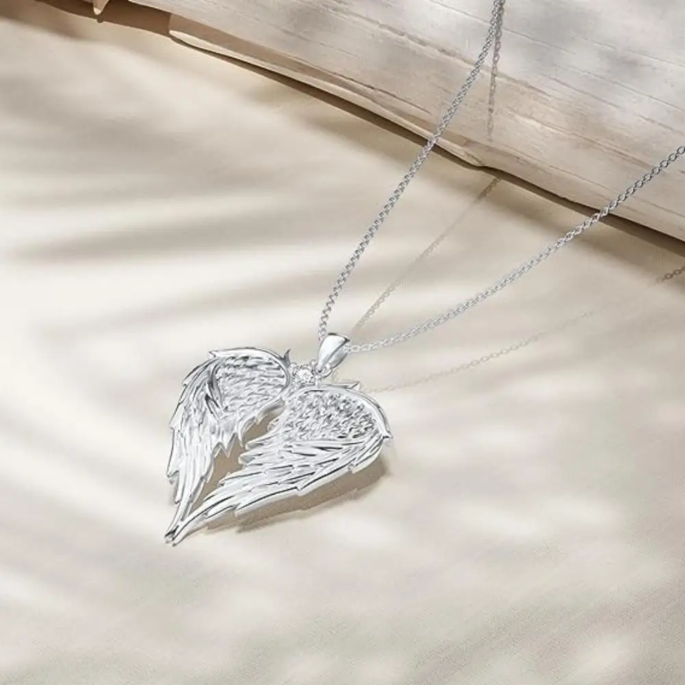 Fashionable and Smart Angel Wings Heart Shape Pendant Necklace Shining Rhinestone Decoration Children\'s New Trendy Necklace 2023