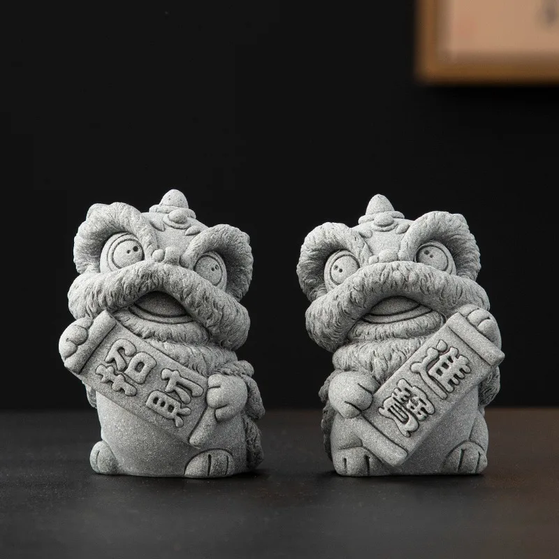 

A pair of Chinese style stone lions attract wealth and treasure, awakening lions, home decor, desktop decorations, handicrafts,