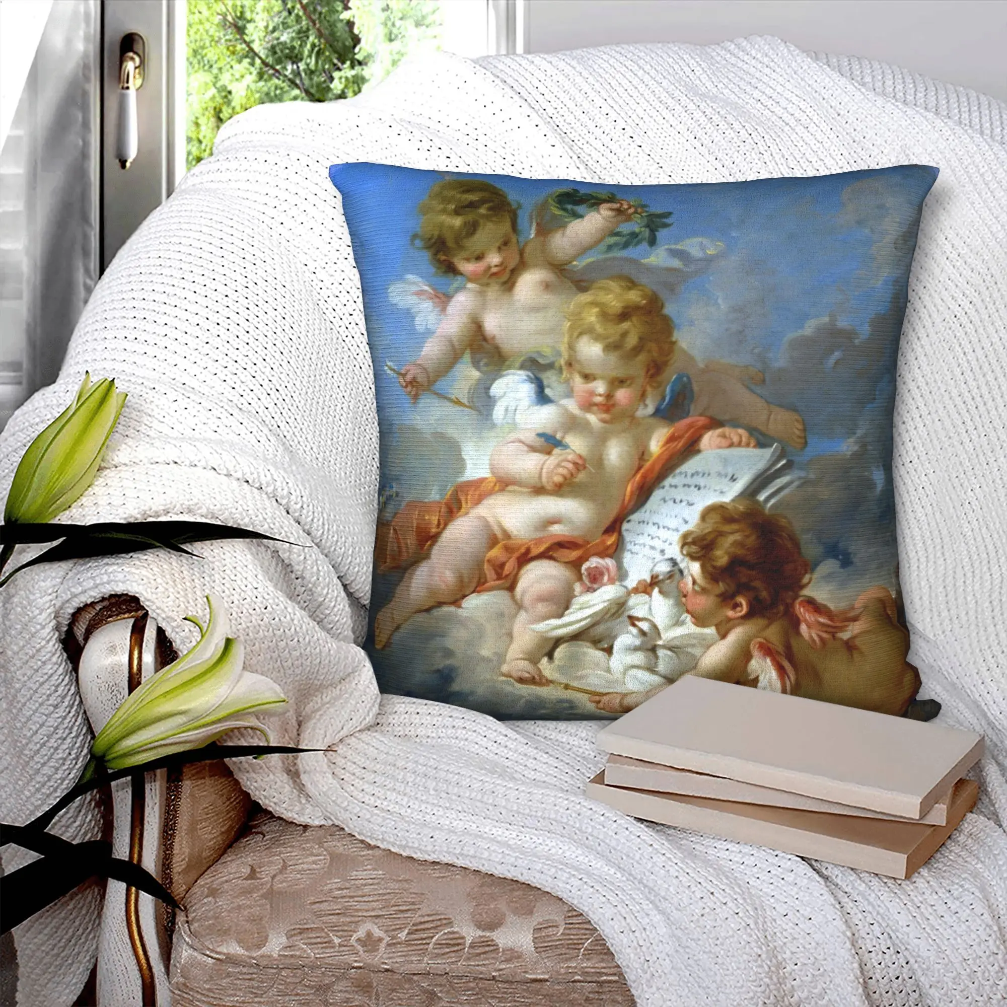 Aesthetic Renaissance Angel Modern Pillow Cover Living Room Decoration Boucher Rococo Art Cushion