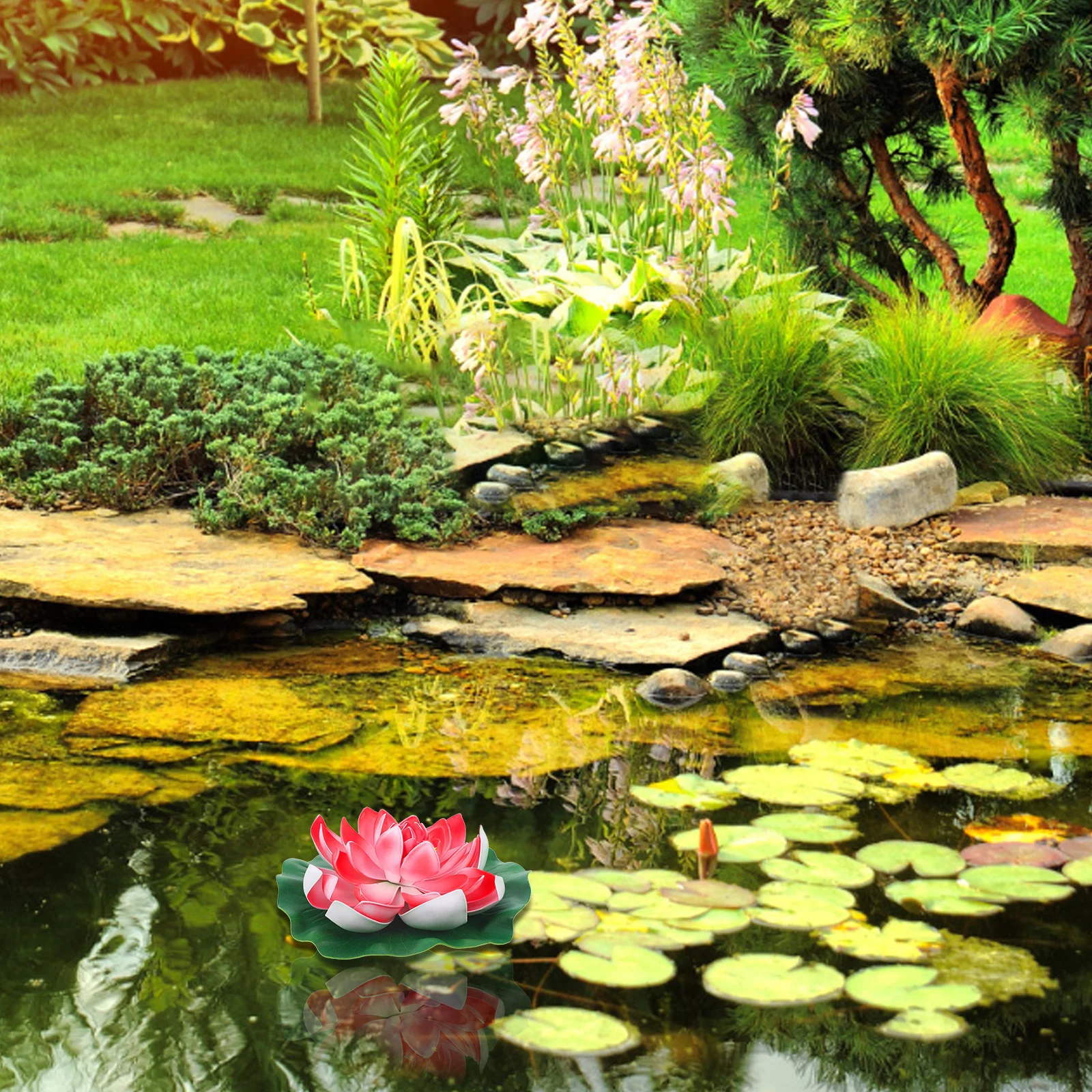 1 Stücke 28 cm Künstliche Lotusblume Simulation Teich Dekor Rot Eva Material Keine Bewässerung Erforderlich Hausgarten Terrasse