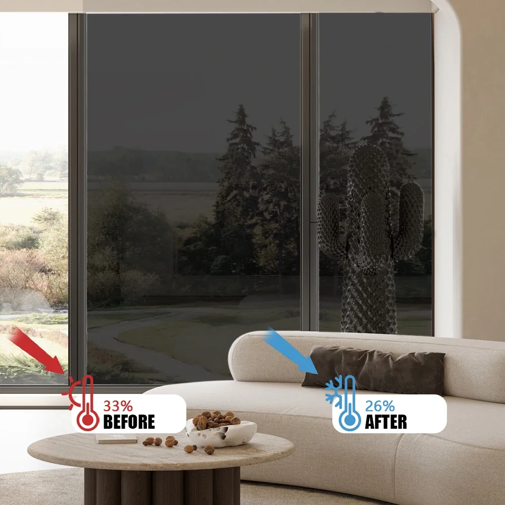 House Window Privacy Film Adhesive Vinyl Mirror Foil One-Way Screen Tint Stickers UV Protection Car Glass Anti-Looking view 6