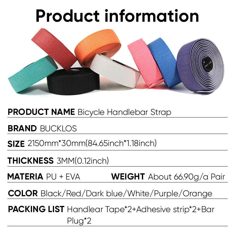 BUCKLOS Road Bike Handlebar Tapes PU Shock Bicycle Handle Bar Tape W/Bar End Plugs Anti-Slip Anti-Vibration Wrap Belts Bartape