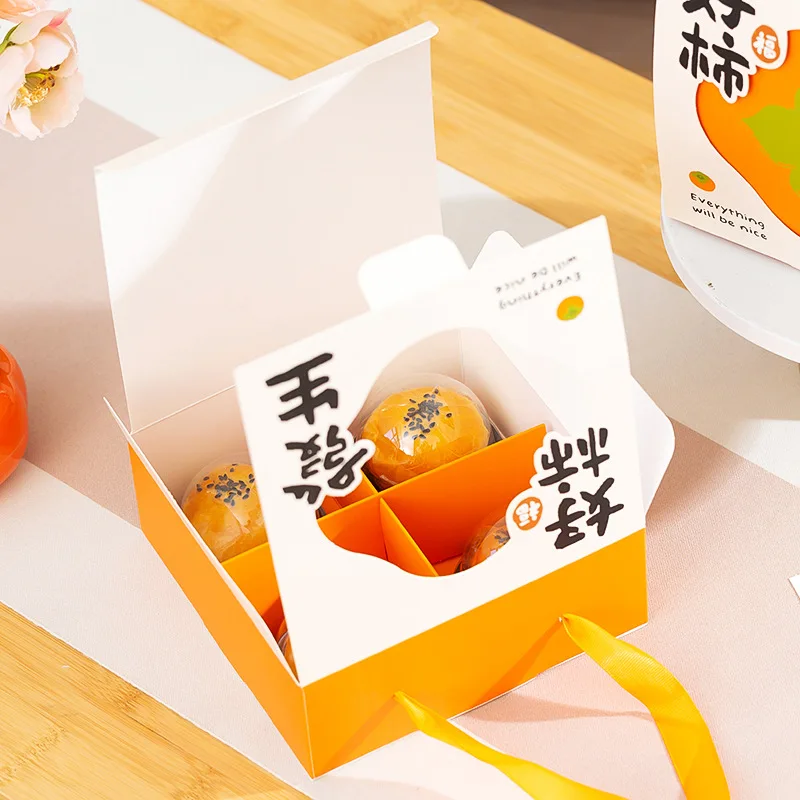 2025 Hollow Orange Good Things Happening 4 Pieces Yolk Crisp Baked Goods Liquid Core Ice Skin Moon Cake Packaging Box