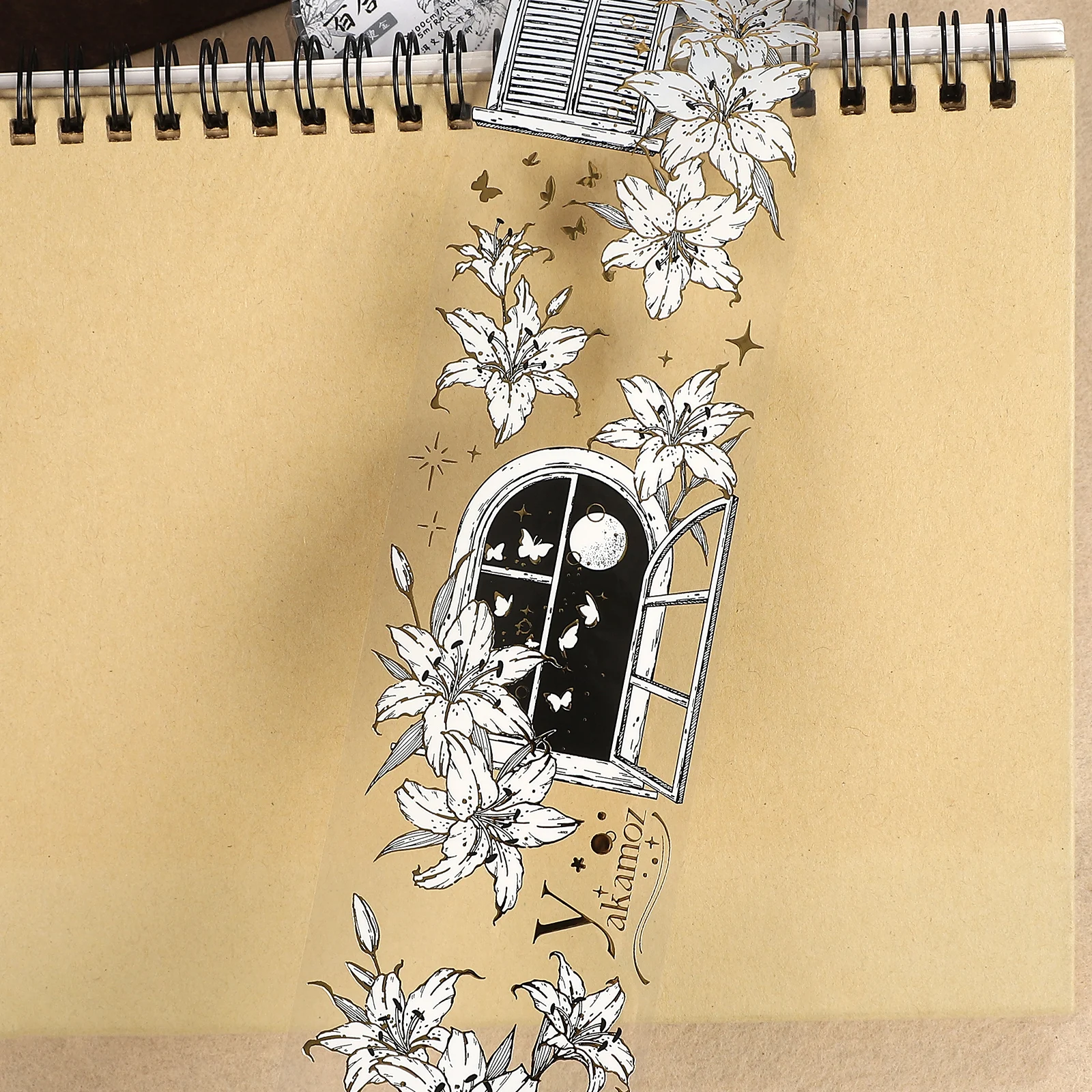 60mm*5m Vintage Flower Window Landscape PET Tape Creative DIY Journal Material Collage Scrapbooking Stationery