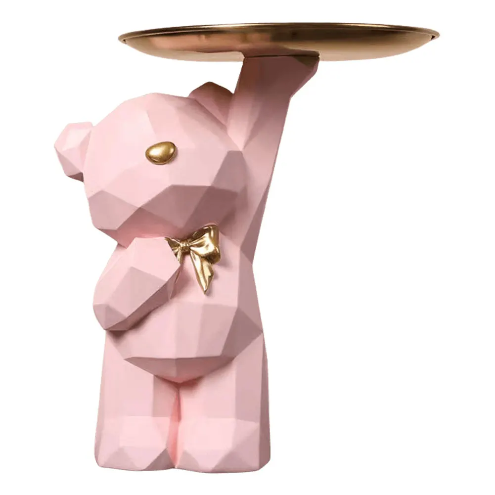 Resin Lovely Nordic Bear Sculptures Keys Holder Cute Bear Storage Tray Statue Table Decorations for Entrance/Living Room