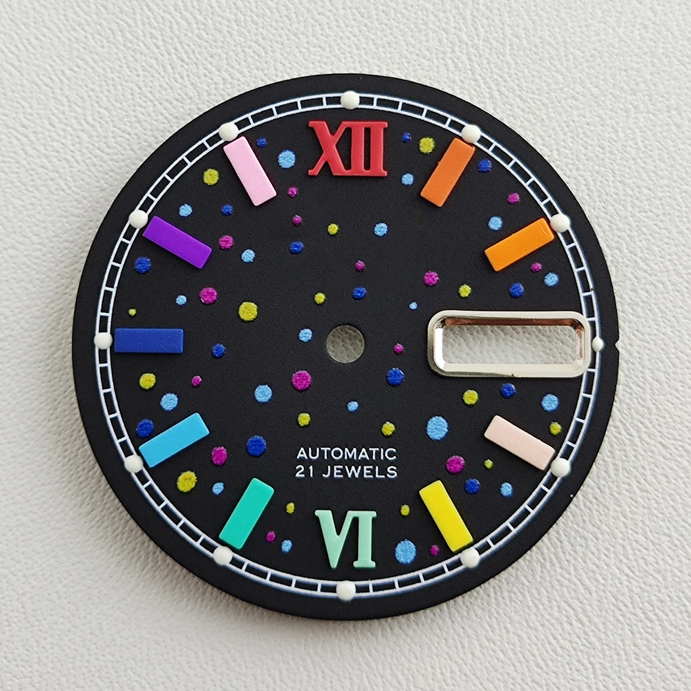 Nh36 Wijzerplaat Nh35 Dial 28.5Mm Regenboog Wijzerplaat Horloge Wijzerplaat Geschikt Voor Nh36 Bewegingshorloge Accessoires Horloge Reparatie Tool