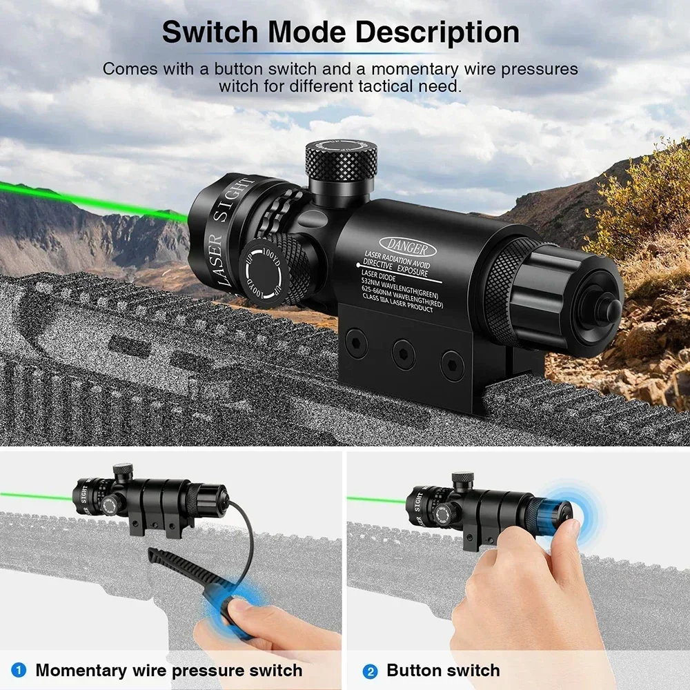 Rifle Green Dot Laser Red Dot Laser Sight 532nm Scope with Pressure Switch Picatinny and Mounting Hunting Riflescope