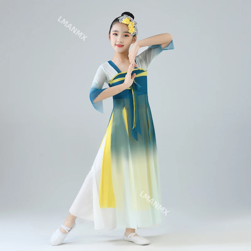 Costume hanfu chinois, costumes de scène classiques pour enfants, vêtements de danse parapluie ethnique pour filles, vêtements de danse en éventail, nouvelle collection