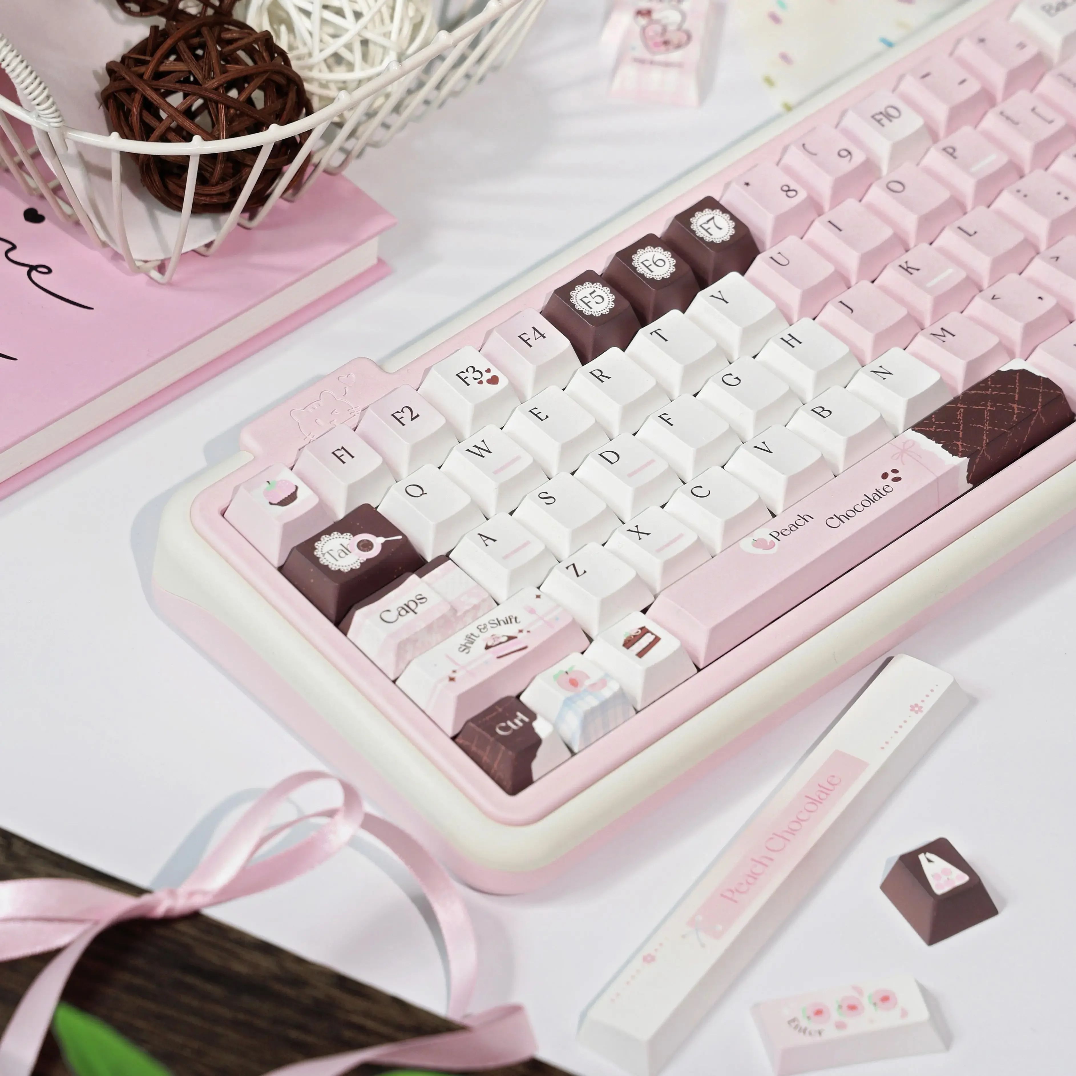 Pink Chocolate Keycaps Cherry Profile PBT Customized Keycaps 149 Keys/130 Keys Pink Original Keycaps for Mechanical Keyboards